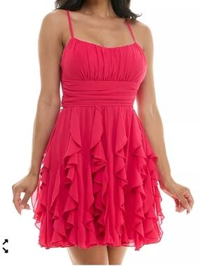 Pear Culture Cutout Tie-Back Ruffled Petal Dress Sz5/6 Hot Pink Bridesmaid Party